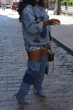 hulianfu Metal Decor Hollow-Out Modern Denim Jacket