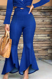 hulianfu Denim Wrap Cutout Feminine Bell Bottoms Jumpsuit