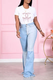 hulianfu Color Block Feminine Flared Jeans