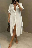 hulianfu Solid Color Casual Single Breasted Midi Dress