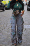 hulianfu Patchwork Multi Pocket Cool Gradient Jeans
