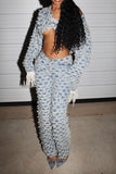 hulianfu Checked Tassel Rocking Denim Pant Suit