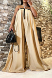 hulianfu Solid Color Whimsical Wide Leg Jumpsuit With Belt
