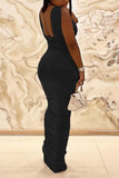 hulianfu Solid Color Elegant Ruched Bodycon Maxi Dress