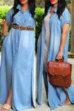 Solid Color Classic Single Breasted Denim Maxi Dress