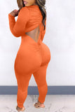 hulianfu Solid Color Elegant Back Drawstring Jumpsuit