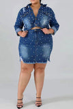 hulianfu Beaded Decor Elegant Ripped Denim Dress Suit