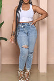 hulianfu Gradient Chic Ripped Burrs Irregular Jeans