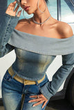 hulianfu Gradient Denim Stunning Off Shoulder Blouse
