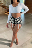 hulianfu Solid Color Feminine Bandage Denim Shorts