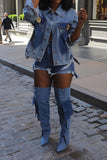hulianfu Metal Decor Hollow-Out Modern Denim Jacket