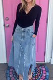 hulianfu Washed Denim High Waist Urban Asymmetric Skirt