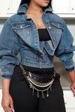 hulianfu Patchwork Off Shoulder Versatile Denim Jacket