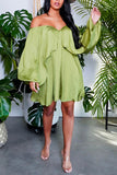 hulianfu Solid Color Pretty Off Shoulder Mini Dress