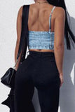 hulianfu Solid Color On-trend Zipper Denim Camisole