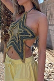 hulianfu Gradient Whimsical Star Shape Denim Camisole