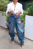 hulianfu Blue Cool Cutout Jeans