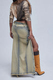 hulianfu Washed Gradient Denim Cool Patchwork Overlay Skirt