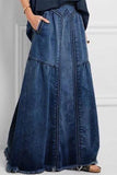 hulianfu Patchwork Simple Burrs Denim Skirt