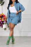 hulianfu Solid Color Casual Denim Pant Suit
