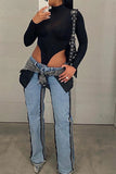 hulianfu Hit Color Patchwork Hippy Tassel Jeans