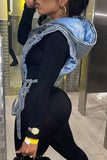 hulianfu Blue Cool Lace-Up Denim Coat