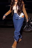 hulianfu Solid Color Chic Irregular Waist Jeans