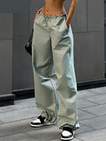 Hulianfu Fashion High Street Cargo Pants Women Casual Sweatpants Solid Loose Trousers Drawstring Waist Wide Leg Pants Y2K Party