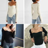 Hulianfu Spring Women's Sweater Square Neck Long Sleeve Knitted Sweater Pullover Jumper Fashion Elegant Knit Top White Black