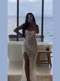 hulianfu Elegant 3d Flower Spaghetti Strap Maxi Dress For Women Sexy Backless Off Shoulder Split Slim Dresses Lady Chic Party Club Robes