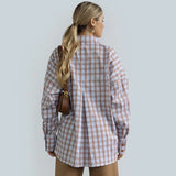 hulianfu Fashion Plaid Print Women'S Blouse Elegant Lapel Long Sleeve Office Shirts & Blouses Casual Loose Tops Female Clothing