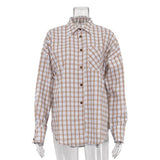 hulianfu Fashion Plaid Print Women'S Blouse Elegant Lapel Long Sleeve Office Shirts & Blouses Casual Loose Tops Female Clothing