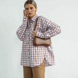 hulianfu Fashion Plaid Print Women'S Blouse Elegant Lapel Long Sleeve Office Shirts & Blouses Casual Loose Tops Female Clothing