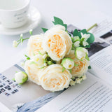 HULIANFU 2023 White Roses Artificial Flowers Silk Peonies Wedding Decorative Vases for Home Decor Bride Bouquet Foam Craft Gifts Fake Plants