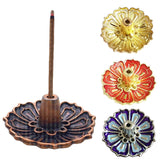 HULIANFU Mini Meditation Buddha Sandalwood Stick Holder Burner Round Dish Enamel Lotus Flower Catcher Plate Incense Holders Home Decor