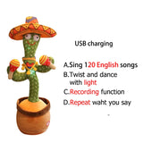 HULIANFU New Electronic Dancing Cactus Singing Dancing Decoration Gift for Kids Funny Early Education Toys Knitted Fabric Plush Toys