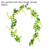 HULIANFU 2023 Green Eucalyptus Leaves Garland Wisteria Artificial Flowers Rattan Fake Plant Silk Leaf Vines For Wedding Birthday Party Decor