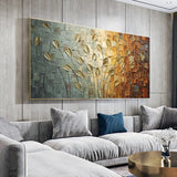 HULIANFU Nordic Art Abstract Leaves Flowers Oil Painting on Canvas Wall Art Posters Prints Wall Pictures for Living Room Home Cuadros