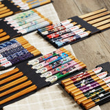 HULIANFU Reusable 5 Pair Set Handmade Bamboo Japanese Natural Wood Chopsticks Sushi Food Cat Flower Multi color Wooden Chop sticks