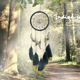 HULIANFU Original silver gray dream catcher 2 ring Indian feather hanging art gifts to bestie friends creative valentine's day gifts