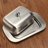 HULIANFU Stainless Steel Butter Dish Box Container Cheese Server Storage Keeper Tray With Lid Fresh Keeping Container Kitchen Dinnerware