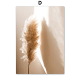 HULIANFU Wall Art Canvas Painting Beige Reed Dried Flower Plants Nordic Posters And Prints Landscape Wall Pictures For Living Room Decor