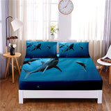HULIANFU Seafloor Animals Digital Printed 3pc Polyester  Fitted Sheet Mattress Cover Four Corners with Elastic Band Bed Sheet Pillowcases