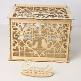 HULIANFU Wedding Card Boxes Wooden Box Wedding Supplies DIY Couple Deer Bird Flower Pattern Grid Business Card Wooden Box