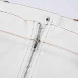 Hulianfu White Strapless Cropped Tube Top Women Sexy Backless Boob Tube Crop Tops Zipper Black Thread Camisole Summer