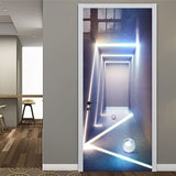 HULIANFU  PVC Self-Adhesive Door Sticker 3D Stereo Corridor Light Mural Wallpaper Living Room Restaurant Door Decal 3D Vinyl Wall Stickers