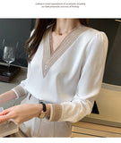Long Sleeve White Blouse Tops Blouse Women Blusas Mujer De Moda hulianfu Embroidery V-Neck Chiffon Blouse Shirt Women Blouses E226