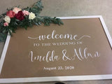 HULIANFU Wedding Welcome Mirror Vinyl Sticker Personalized Names And Date Wall Decal Wedding Party Decor Wedding Sign Vinyl Mural AJ551