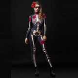 HULIANFU Women Cosplay Skeleton Rose Sexy Bodysuit Halloween Devil Ghost Specter Jumpsuit Romper Party Carnival Performance Scary Costume