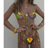 hulianfu Sexy Bikini String Swimsuit Women Biquini Floral Print Bikini Set Bathing Suit Women Swimwear Bikinis High Cut Beachwear